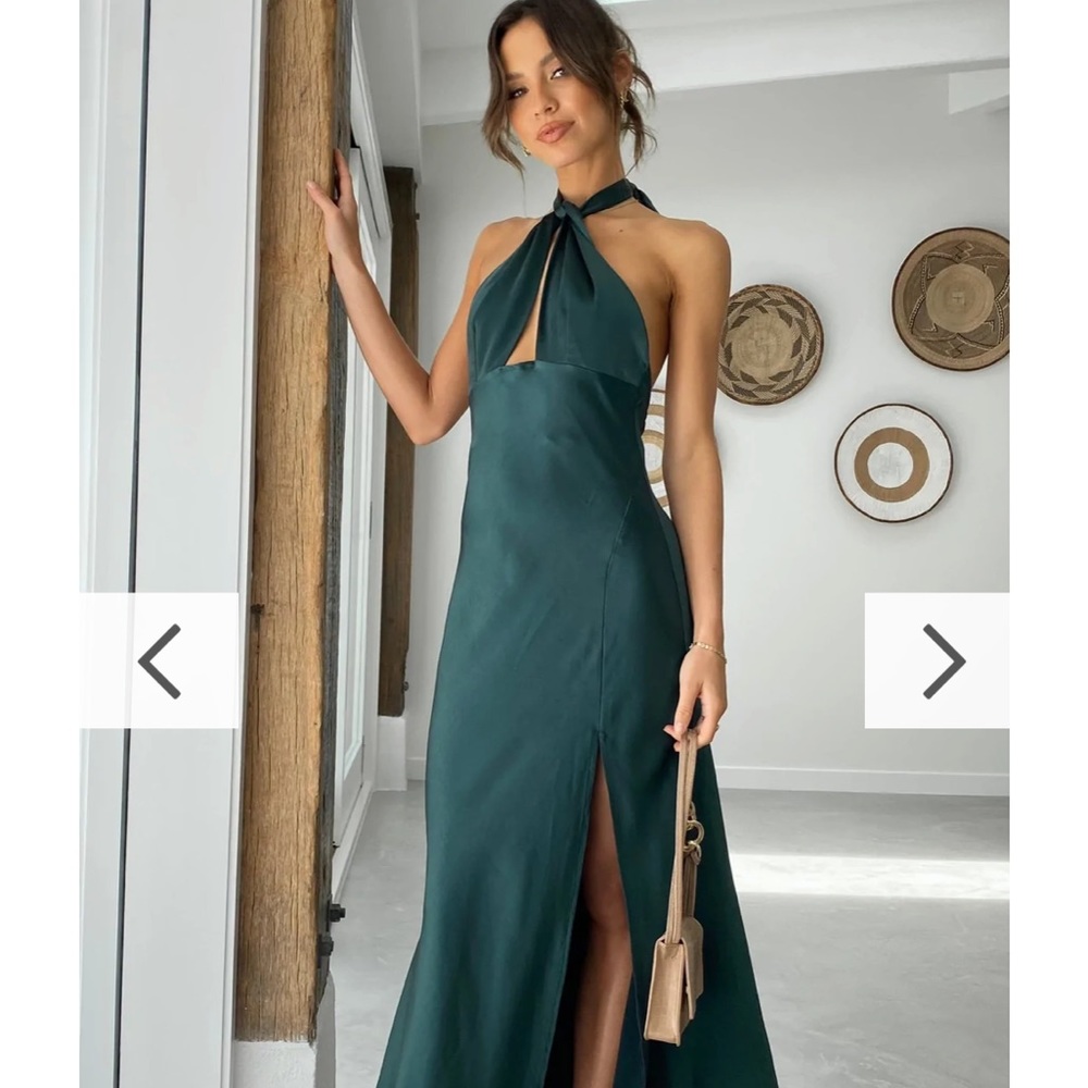 BRAND NEW* High Neck Forrest Green Satin Formal Dress | FREE SHIPPING
